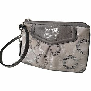 Y2K Vintage COACH Madison Dotted Grey Leather Canvas Small Wristlet Women’s